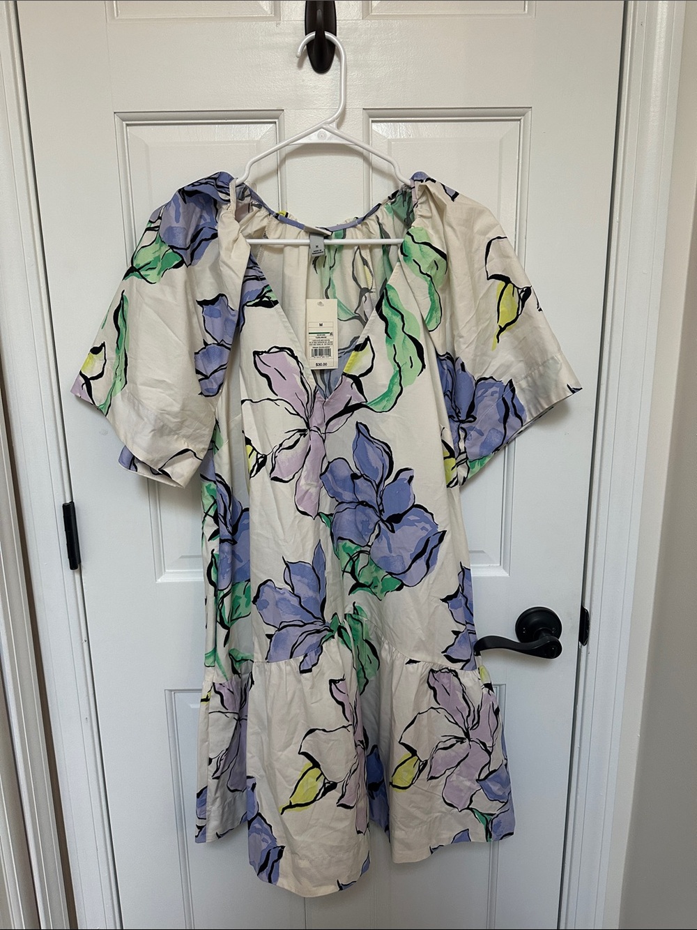 a new day Cream Floral Midi Dress with Blue, Green & Lavender Blooms